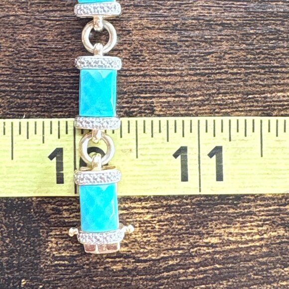 Sterling Silver 925 Turquoise & Illusion Stone Station Bracelet Sz 7.25" Length - Picture 10 of 11